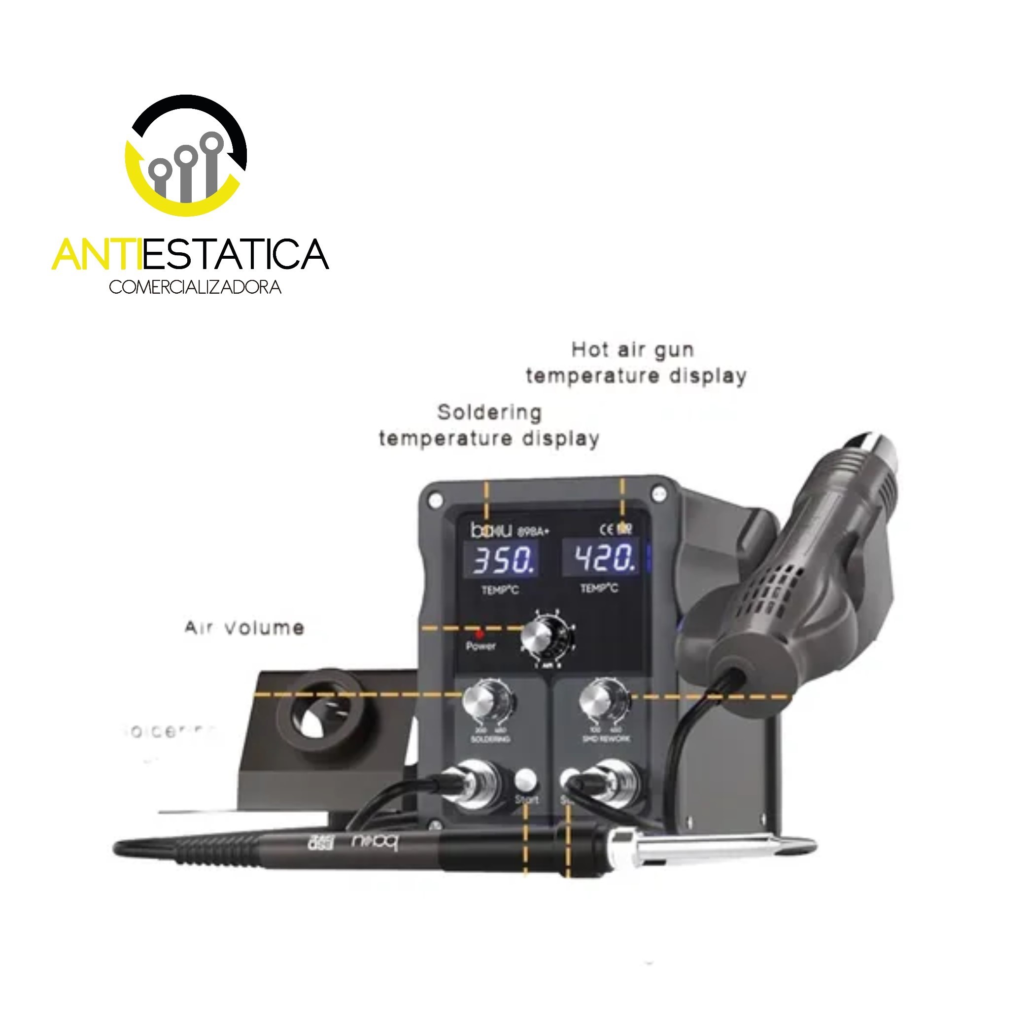 Estacion De Soldar Y Aire Caliente Baku 898a+ Gris Oscuro - Imagen 2